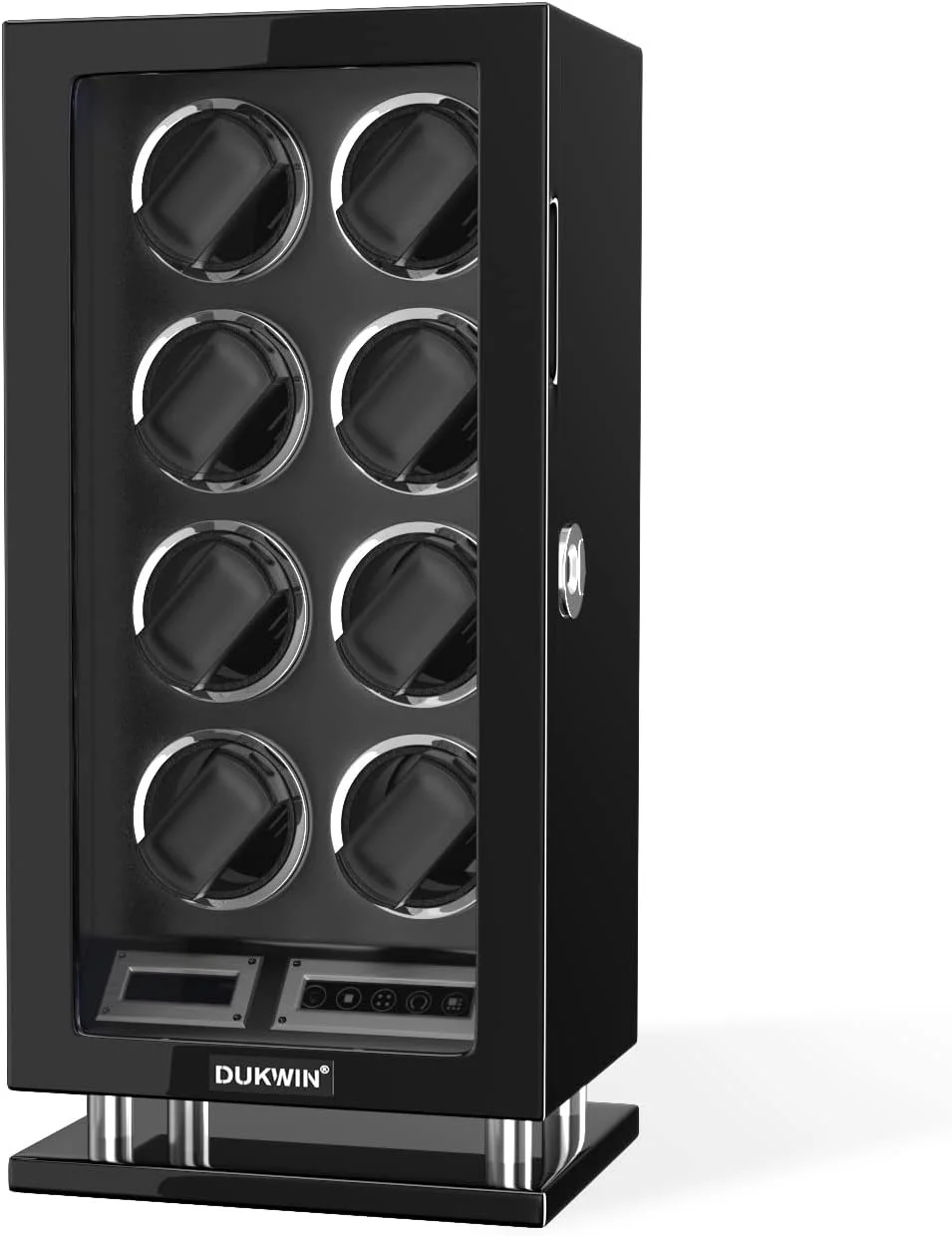 DUKWIN Watch Winder, Fingerprint Lock Watch Winders for 8 with LCD Touch Screen, Remote Control, Super Quiet Motor, Blue LED Light and Adjustable Watch Pillows for Universal Watches & Collector