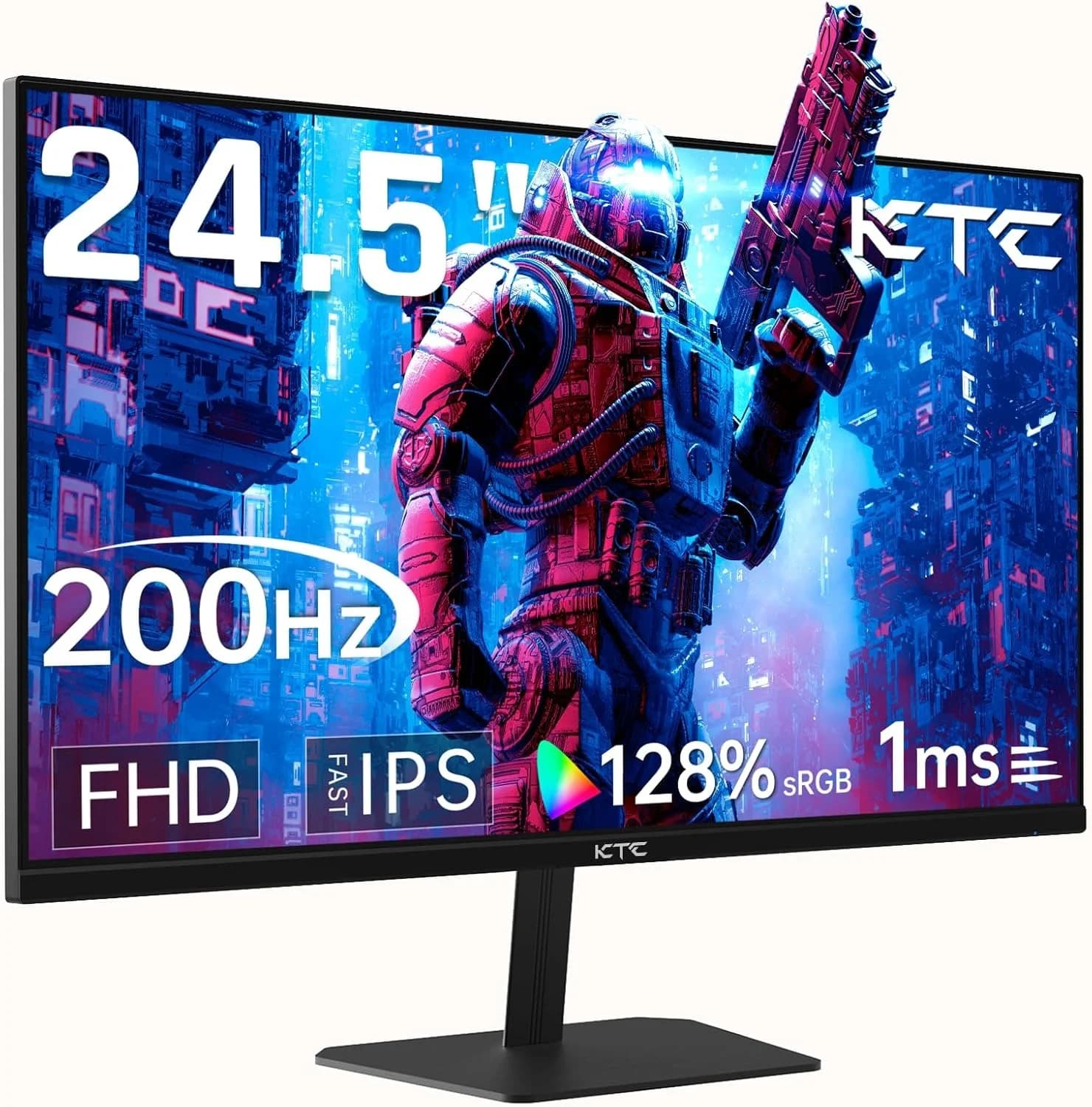 KTC 24.5 Inch Gaming Monitor, 180Hz (Up to 200Hz) Monitor FHD, Fast IPS 1080P 1ms, 128% sRGB HDR10, Adaptive Sync, HDMI DP, VESA Tilt Adjustable for Xbox PS5 Switch, H25T7