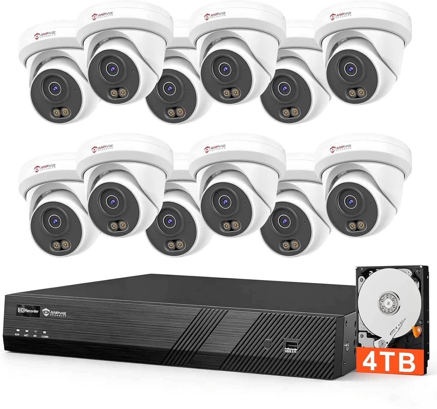 Anpviz 16 Channel PoE Security Camera System, 12MP 4K 16CH Commercial NVR 4TB for Business, 12x 6MP Wired IP Turret Cameras Outdoor with AI Detection, Smart Color Night Vision, Built in Mic (U Series)
