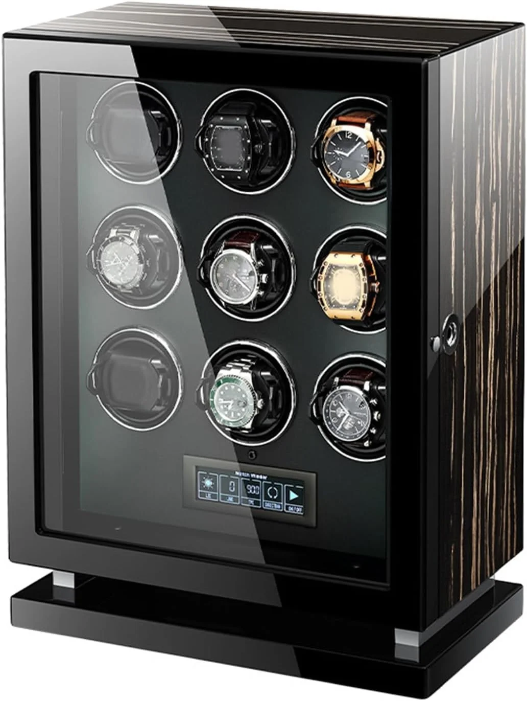 9 Watch Winders for Automatic Watches with Fingerprint Locking, Quiet Motor LCD Touchscreen, Built-in LED Backlight, Soft Adjustable Pillow for Universal Watch